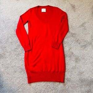 JNBY Women's V-Neck Wool Sweater Dress in Bold Red Brand New Size M